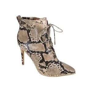 BCBGENERATION HINNA POINTED TOE HEELED ANKLE BOOTIES NATURAL SNAKE NWOB SIZE 6.5